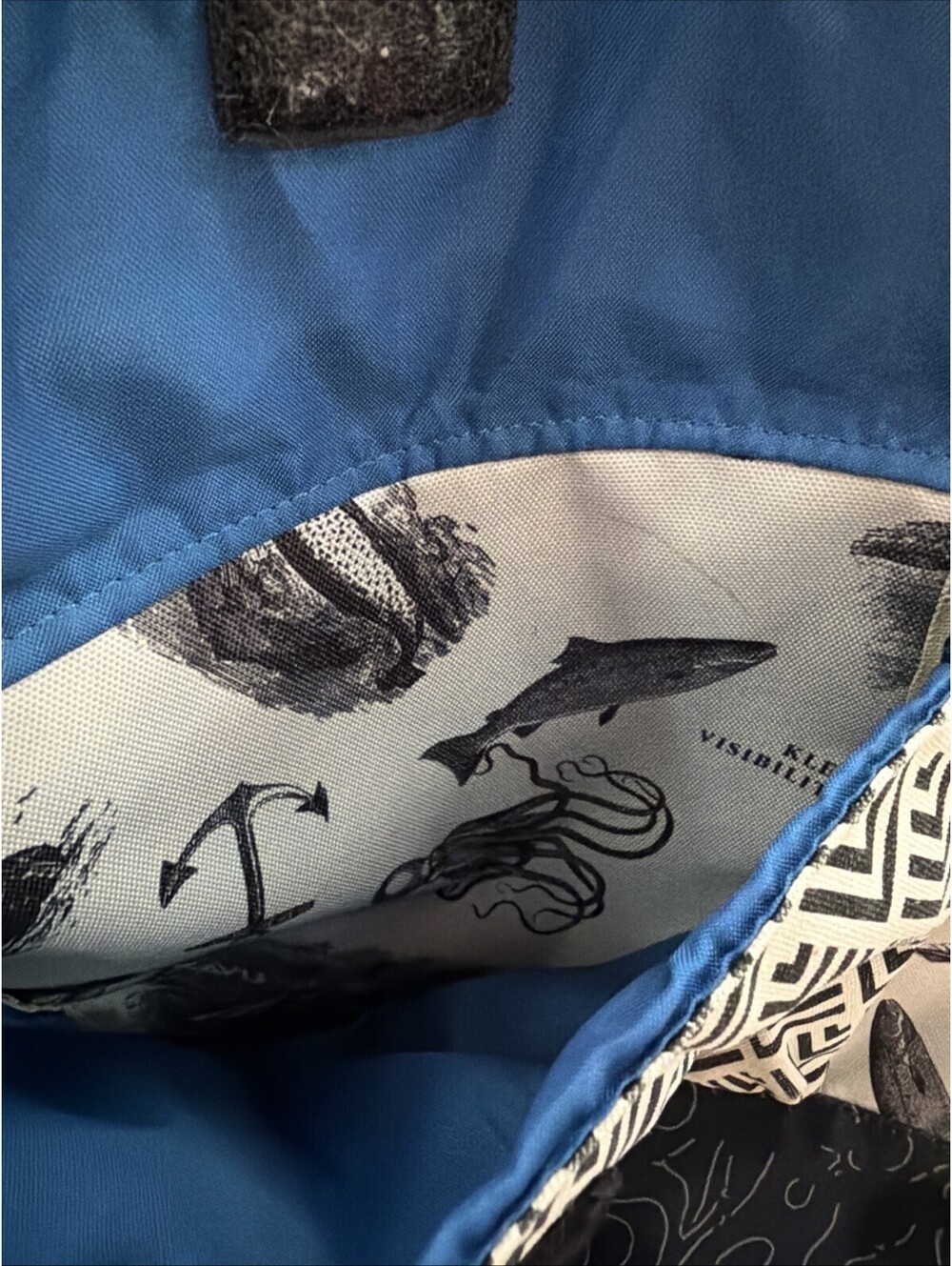 Kavu Rope Market Bag Black & Beige Mixed Print Nautical Ships Octopus Sun - Picture 3 of 11